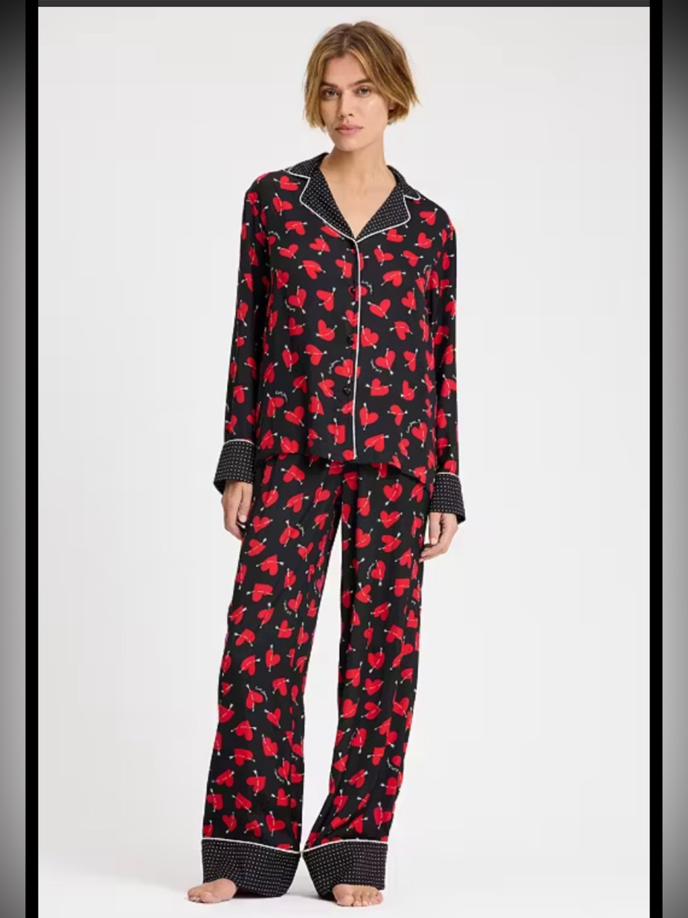 Kate spade medium cupid hearts polka dots trim long PJ set.